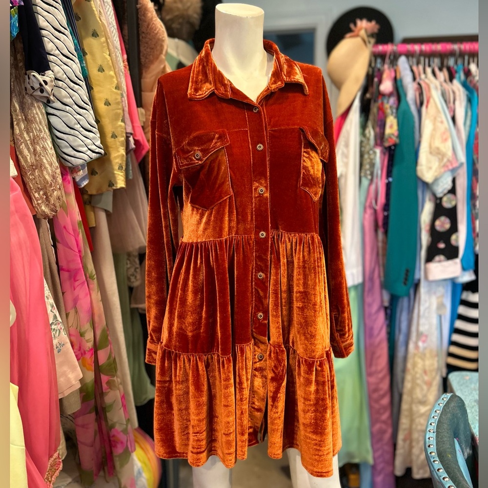 Rusty Velvet Prairie Dress - Picture 3 of 11